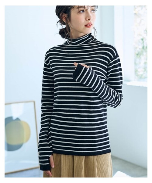 nissen（ニッセン）の「くしゅ衿ニットプルオーバー【Otona Purete】（ニット/セーター・レディース・黒×オフホワイト/アイボリー×グレージュ/オレンジ・M/L/LL/3L/4L/【没】5L/【没】6L）」の12枚目の写真