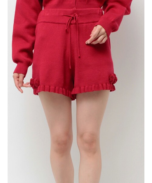 jouetie（ジュエティ）の「ローズモチーフニットショーパン【セットアップ対応】（セットアップ・レディース・グレー/ブラック/レッド・M）」の6枚目の写真