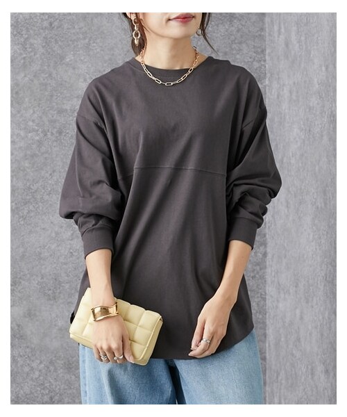 nissen（ニッセン）の「胸切り替えライン入ＢＩＧシルエット長袖Ｔシャツ ［Soiunique］（Tシャツ/カットソー・レディース・オフホワイト/ブラック/ダークグレー/ピンクベージュ/カーキ/メランジグレー(新色)/オートミール(新色)・M/L）」の9枚目の写真