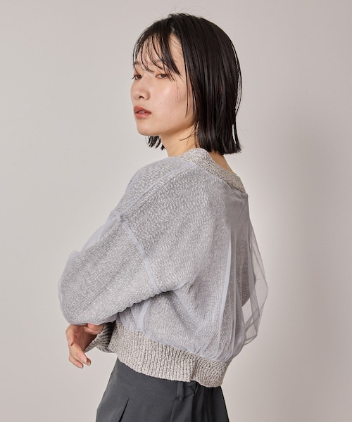 NERGY（ナージー）の「【ウォッシャブル対応】チュールコンビニットカーディガン（カーディガン/ボレロ・レディース・グレー/オフホワイト・F）」の2枚目の写真