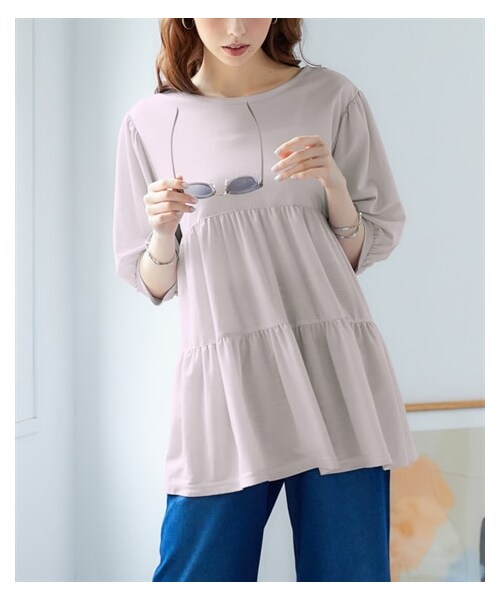 nissen（ニッセン）の「大きいサイズ 美ラクRUタッチティアードチュニック（接触冷感・UVカット）（チュニック・レディース・マホガニーレッド/アイスグレー/グレイッシュミント/黒・L/LL/3L/4L/5L/6L/8L/10L）」の17枚目の写真