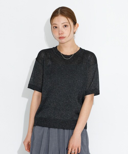 URBAN RESEARCH Sonny Label（アーバンリサーチサニーレーベル）の「シアーラメニットTシャツ（ニット/セーター・レディース・グレー/バター/ブラック・FREE）」の7枚目の写真