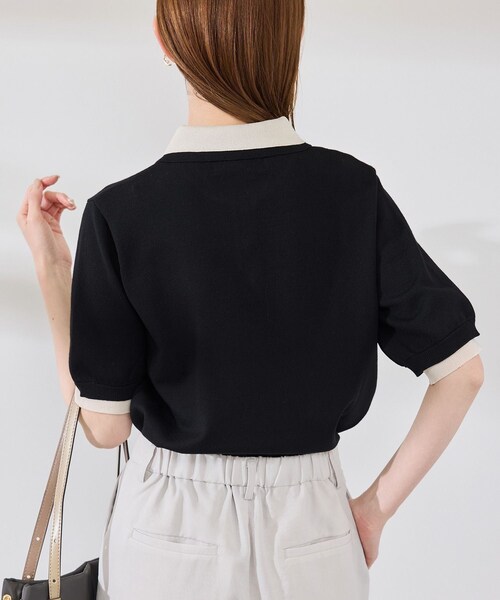 ROPE' PICNIC(ロペピクニック)の「【新色追加】バイカラーレイヤード風ニットポロシャツ(ポロシャツ・レディース・ブラック系/ホワイト系/ブラウン系/ダークグリーン/サックス・38)」の16枚目の写真