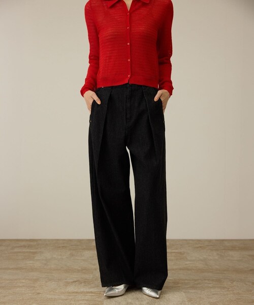 ROPE'（ロペ）の「【洗える】ワンタック ワイドデニムパンツ（デニムパンツ・レディース・ブラック/ブルー・36/38/40）」の12枚目の写真