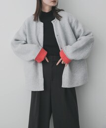 バイカラーニットコート