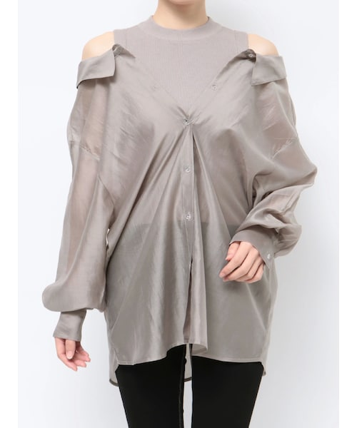 GYDA（ジェイダ）の「3WAYショルダーOPENシアードッキングシャツ（シャツ/ブラウス・レディース・ベージュ/オフホワイト/ラベンダー・F）」の4枚目の写真