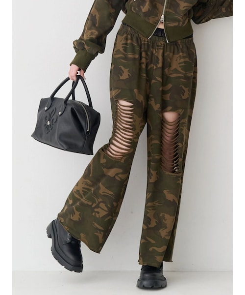 EVRIS（エヴリス）の「レースドッキングダメージスウェットワイドパンツ【セットアップ着用可能】（スウェットパンツ・レディース・グレー/ブラック/ミックス・F）」の9枚目の写真