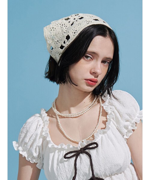 jouetie（ジュエティ）の「クロシェニットバブーシュカ（その他ヘアアクセサリー・レディース・オフホワイト/アイボリー/ブラック・F）」の12枚目の写真