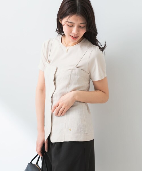 URBAN RESEARCH ROSSO（アーバンリサーチロッソ）の「F by ROSSO　リネン混ビスチェ+半袖Tシャツ（Tシャツ/カットソー・レディース・CCL×BLK/BEG×BEG/CHECK×OFF・FREE）」の6枚目の写真