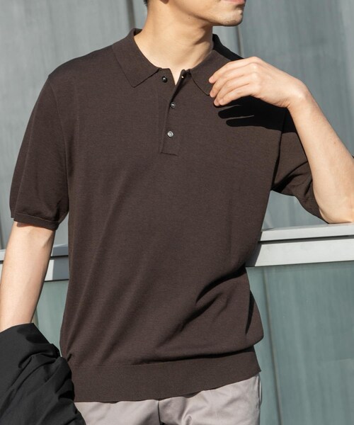 URBAN RESEARCH ROSSO（アーバンリサーチロッソ）の「『WEB限定』シルク混サマーニットポロシャツ（ポロシャツ・メンズ・GREIGE/BLUE GRAY/BROWN・M/L）」の4枚目の写真