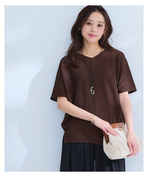 nissen（ニッセン）の「シャイニークレーププルオーバー＜大きいサイズ有＞（Tシャツ/カットソー・レディース・ライム/ネイビー/コービーブラウン・S~M相当/L~LL相当/3L~4L相当）」の5枚目の写真