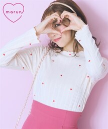 marun | ＜大きいサイズ＞オリジナルハート刺しゅうリブカットソー marun(Tシャツ/カットソー)