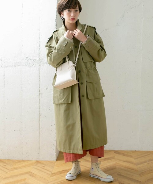 KBF(ケイビーエフ)の「ドロストミリタリーコート(ミリタリージャケット・レディース・BEIGE/KHAKI/ORANGE・one)」の22枚目の写真