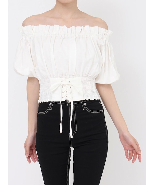 GYDA(ジェイダ)の「2WAYギャザーオフショルコルセットブラウス(シャツ/ブラウス・レディース・オフホワイト/ベージュ/ミックス・F)」の1枚目の写真