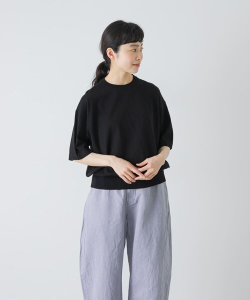 かぐれ（カグレ）の「ハイゲージコットン半袖クルーネックニット（ニット/セーター・レディース・BLACK/MINT GRAY/NAVY・Free）」の10枚目の写真