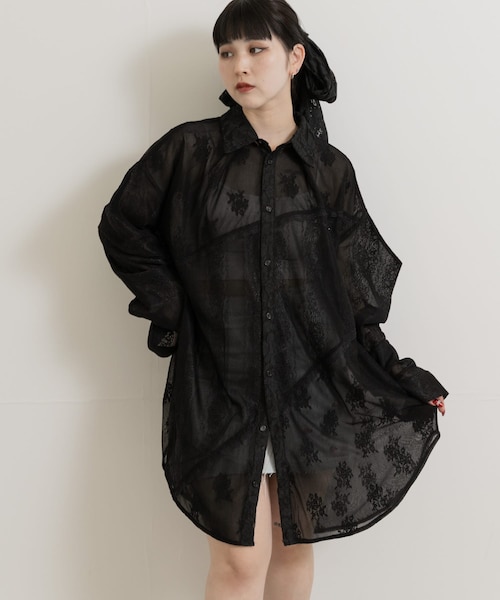 neith.tokyo Too Big Ribbon Lace Shirt