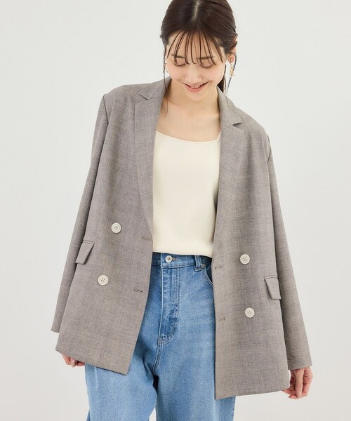 ROPE' PICNIC(ロペピクニック)の「メランジドビーチェックジャケット/セットアップ対応・防シワ・接触冷感(テーラードジャケット・レディース・ダークブラウン/ベージュ・F)」の3枚目の写真