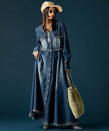 nissen | 綿100％デニムVネックワンピース＜大きいサイズ有＞GEVS.(ワンピース)