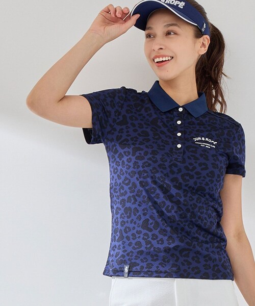 ROPE'（ロペ）の「【UV CARE】【吸水速乾】【ストレッチ】アニマル柄ジャガード半袖ポロ（ポロシャツ・レディース・グレー/ネイビー/ピンク・L/M/S）」の20枚目の写真