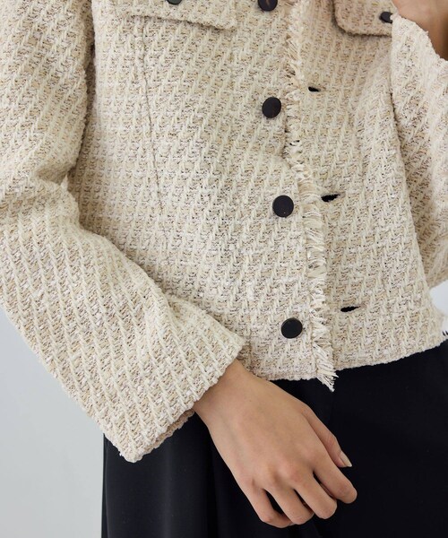 ROPE'（ロペ）の「【COOHEM(コーヘン)】BASIC TWEED VELVET JACKET（ノーカラージャケット・レディース・キナリ/ネイビー・F）」の12枚目の写真