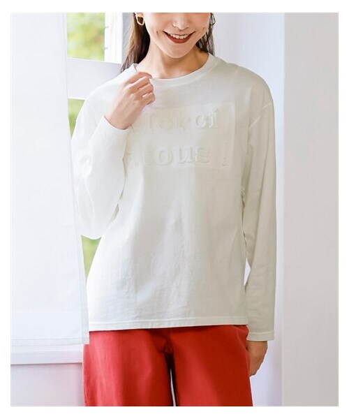nissen（ニッセン）の「大きいサイズ フロントロゴエンボス加工Tシャツ（Tシャツ/カットソー・レディース・オフホワイト/スミクロ/ダークピンク・L/LL/3L/4L/5L/6L/8L/10L）」の11枚目の写真