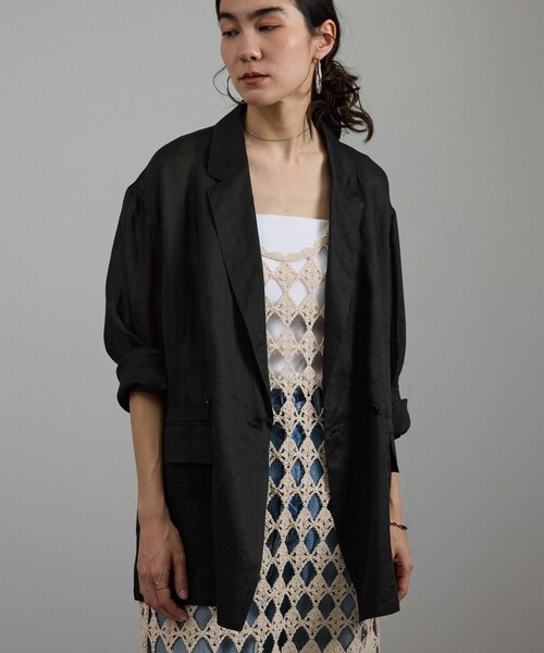 ADAM ET ROPE'（アダムエロペ）の「ラミーシアージャケット［UVケア・洗える・サイズ展開・今から秋まで］（テーラードジャケット・レディース・チャコール/オフホワイト/レンガ系・M/S）」の13枚目の写真