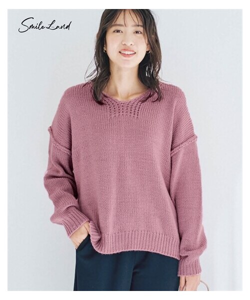 nissen（ニッセン）の「＜大きいサイズ＞ゆるシルエットニットプルオーバー（ニット/セーター・レディース・くすみピンク/黒・L/LL/3L/4L/5L/6L/8L/10L）」の2枚目の写真
