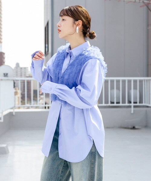 KBF（ケイビーエフ）の「シアーフリルSETシャツ（シャツ/ブラウス・レディース・BLUE×BLUE/PINK×GRAY/CCL×CCL・one）」の15枚目の写真