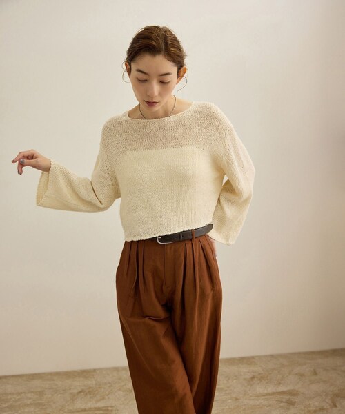 ROPE'（ロペ）の「【洗える】スラブリネン ボートネックプルオーバー（ニット/セーター・レディース・ホワイト/ベージュ/ターコイズ・F）」の10枚目の写真