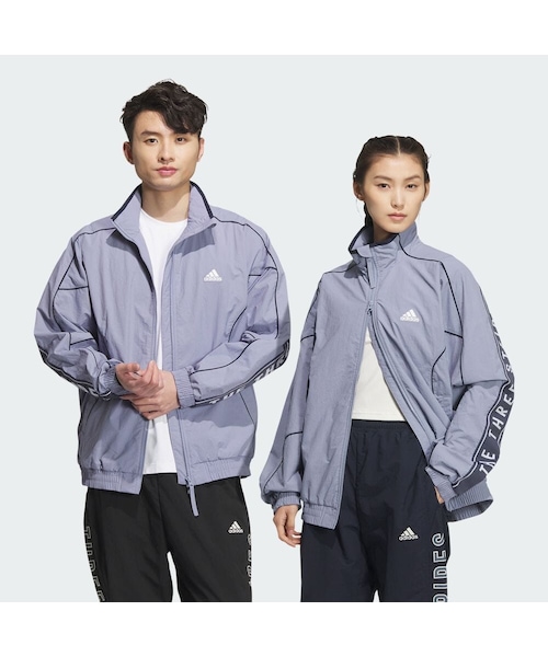 adidas（アディダス）の「ワーディング ルーズフィット シワ加工 ナイロンウーブン 起毛トリコット 裏地付きジャケット（ジェンダーニュートラル）（トップス・メンズ・パープル/ブラック/グレー・J/S/J/M/J/L/J/XL/J/2XL/J/3XL/S/M/L/XL/2XL/3XL/J/XS/3XS/2XS/XS/4XL/5XL/6XL/J/4XL/J/5XL）」の2枚目の写真