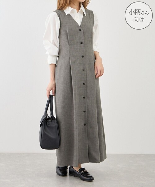 ROPE' PICNIC(ロペピクニック)の「【低身長・小柄さんサイズ】ウエストタックジャンパースカート(ジャンパースカート・レディース・グレー系/ベージュ系/ネイビー・F)」の3枚目の写真