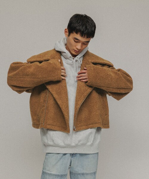 ADAM ET ROPE'（アダムエロペ）の「［OUTER］BOA RIDERS JACKET UNISEX（ライダースジャケット・レディース・オフホワイト/ブラウン・38/40）」の13枚目の写真