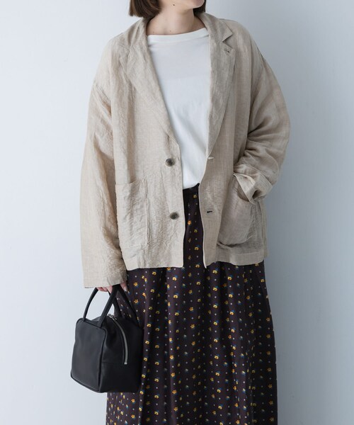 かぐれ（カグレ）の「リネンレーヨンテーラードジャケット（テーラードジャケット・レディース・BEIGE/BLACK・FREE）」の2枚目の写真