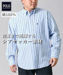 nissen | 綿100％サッカー素材ボタンダウンストライプシャツ　POLO　BCS　【大きいサイズ】(シャツ/ブラウス)