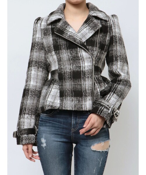 GYDA（ジェイダ）の「ペプラムライダースコート（ダウンジャケット/コート・レディース・ブラック/ミックス・F）」の3枚目の写真