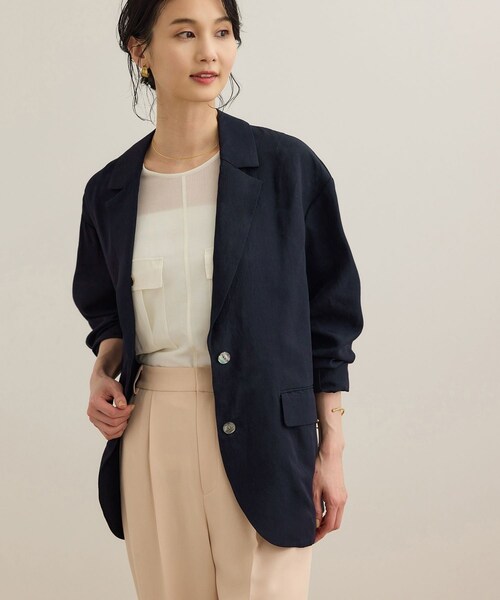 ROPE'（ロペ）の「レーヨンリネン ライトジャケット【セットアップパンツ・ワンピース対応】（テーラードジャケット・レディース・ブラウン/ネイビー・36/38）」の3枚目の写真