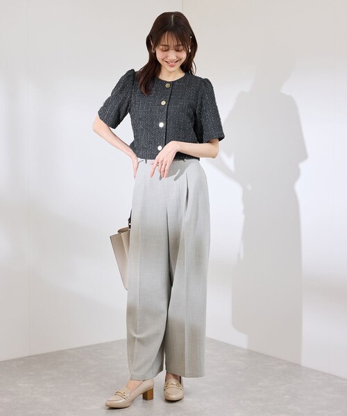 ROPE' PICNIC（ロペピクニック）の「【サマー・ツイード】金ボタンカーディジャケット（ノーカラージャケット・レディース・チャコール/ライトグレー/ホワイト/ネイビー・38）」の7枚目の写真