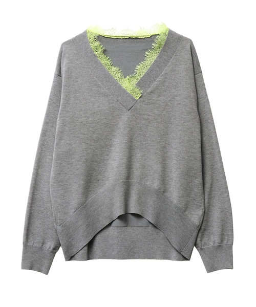 ELENDEEK(エレンディーク)の「LACE TRIMMING KT TOP(ニット/セーター・レディース・グレー/ブラック/ブラウン・F)」の1枚目の写真