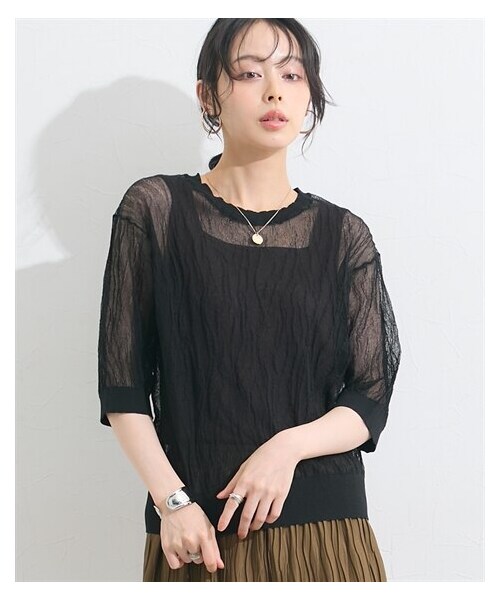 nissen（ニッセン）の「シアーウェーブジャガードニット＜大きいサイズ有＞（ニット/セーター・レディース・アイボリー/黒・M/L/LL/3L/4L/5L/6L/S）」の5枚目の写真