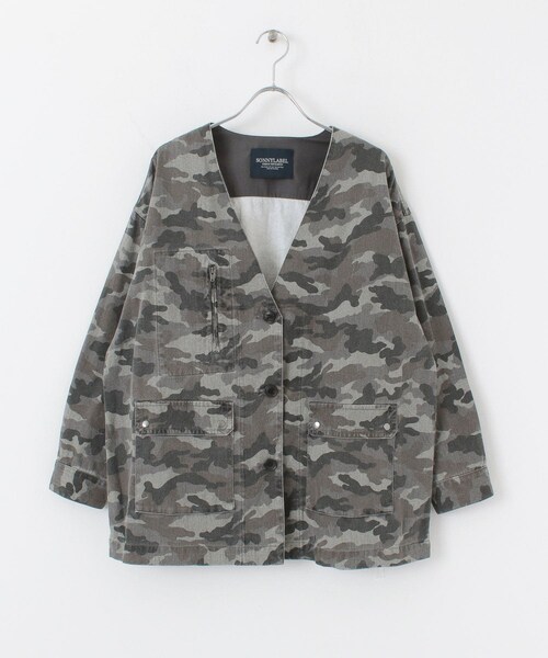 URBAN RESEARCH Sonny Label（アーバンリサーチサニーレーベル）の「『WEB限定』カモフラ柄ノーカラージャケット（ノーカラージャケット・レディース・グレー/カーキ・FREE）」の10枚目の写真