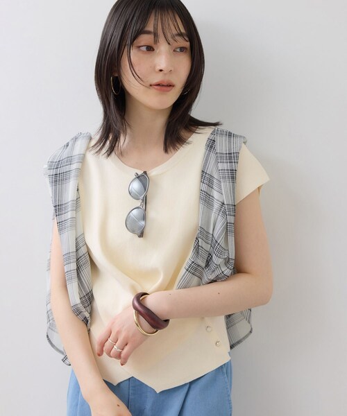 VIS(ビス)の「ICE BEAUTY クロスデザインニットプルオーバー/UVケア・接触冷感(ニット/セーター・レディース・チャコール/キナリ/ライトグリーン・F)」の9枚目の写真