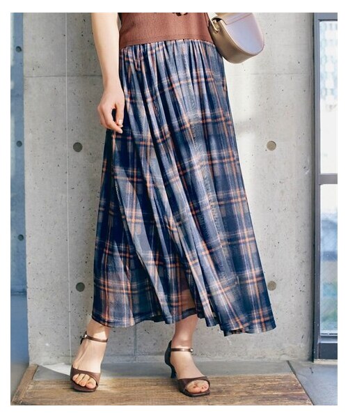 nissen（ニッセン）の「チェック柄チュールスカート（スカート・レディース・ネイビー系チェック柄/黒系チェック柄・S/M/L/LL）」の9枚目の写真