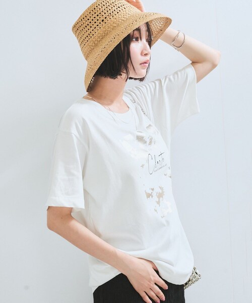 VIS(ビス)の「【接触冷感】箔グラフィックアートTシャツ(Tシャツ/カットソー・レディース・チャコール/ホワイト/ホワイト系・F)」の15枚目の写真