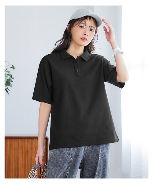 nissen（ニッセン）の「吸汗速乾・ＵＶカットカノコ５分袖ポロシャツ＜大きいサイズ有＞（ポロシャツ・レディース・黒/オフホワイト/ネイビー/杢グレー/マホガニーブラウン/カージナルレッド/フォレストグリーン/ピンク/ブルー/セージグリーン/ターコイズグリーン/ラベンダー/アッシュカーキ・L/LL/3L/4L/5L/6L/8L/10L/S/M）」の21枚目の写真