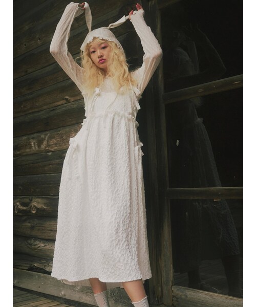 merry jenny（メリージェニー）の「pokopoko ribbon race dress（ドレス・レディース・オフホワイト/ブラック/ピンク/イエロー・F）」の18枚目の写真