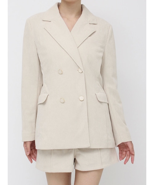 EATME（イートミー）の「コーデュロイルーズジャケット（テーラードジャケット・レディース・アイボリー/ブラック/ワイン・F）」の2枚目の写真