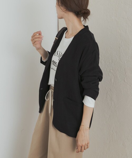 URBAN RESEARCH DOORS（アーバンリサーチドアーズ）の「ノーカラージャケット（ノーカラージャケット・レディース・GREIGE/BLACK・M）」の5枚目の写真