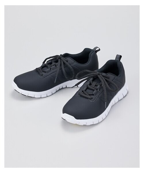 nissen（ニッセン）の「超軽量スポーティースニーカー（ワイズ３Ｅ）（スニーカー・メンズ・ネイビー×イエロー/グレー杢×ピンク/グレー杢×ホワイト/黒×ミントグリーン/黒×黒(白底)/白×白(白底)/サックス×ホワイト/黒(マットスムース)/ホワイト(マットスムース)/ダスティピンク(マットスムース)/グレー(マットスムース)/黒×黒(黒底)/杢グレー×パープル(白底)・S=22.0~22.5cm/M=23.0~23.5cm/L=24.0~24.5cm/LL=25.0~25.5cm）」の5枚目の写真