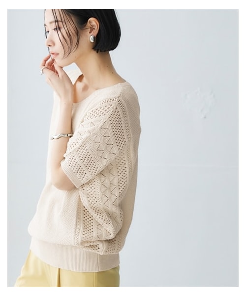 nissen（ニッセン）の「綿１００％透かし編ドルマンニット＜大きいサイズ有＞（ニット/セーター・レディース・黒/アイボリー/モカ/ラベンダーピンク/ソフトグリーン/グレージュ/テラコッタ/ピスタチオ・S/M/L/LL/3L/4L/5L/6L/8L）」の20枚目の写真