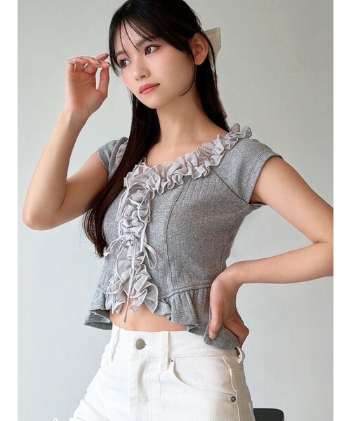 RESEXXY（リゼクシー）の「デコラティブフリルカットソー（Tシャツ/カットソー・レディース・ホワイト/グレー/ブラック・F）」の5枚目の写真